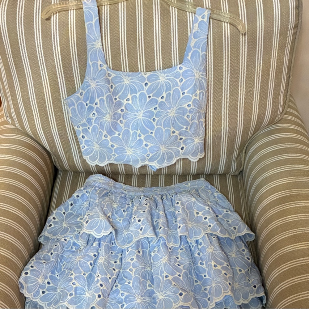 Altar'd State Light Blue Floral Eyelet Two-Piece Set